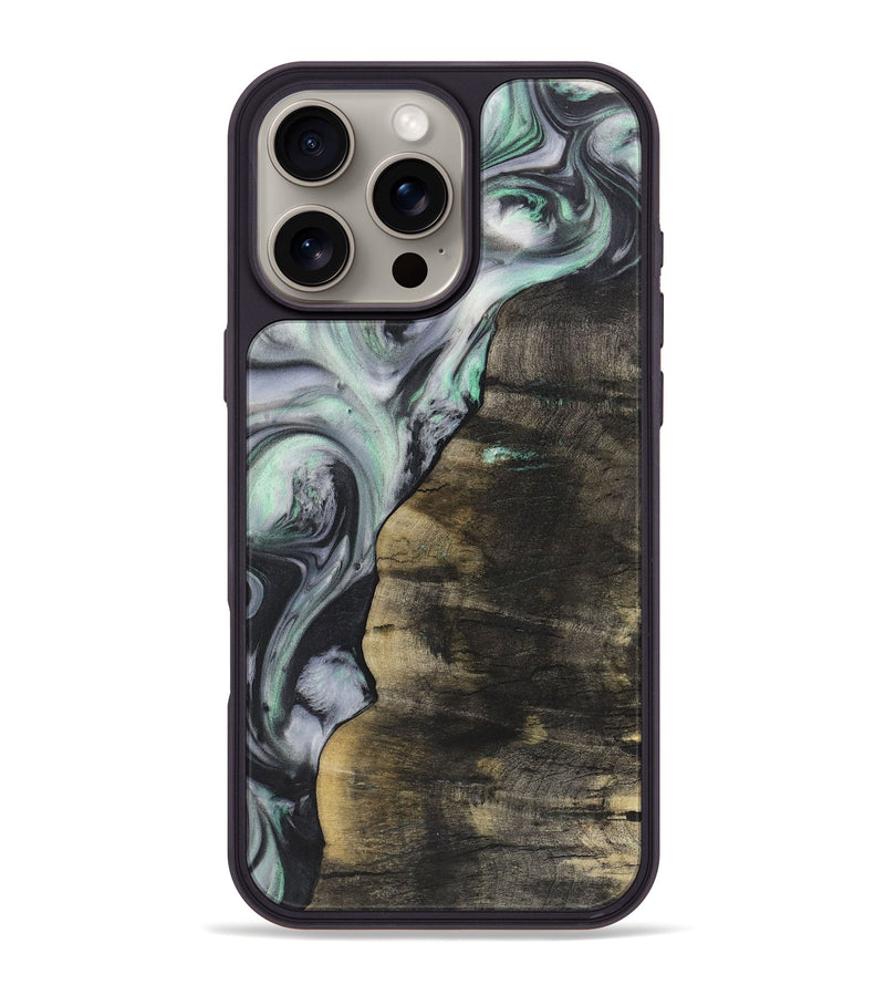 iPhone 16 Pro Max Wood+Resin Phone Case - Nevaeh (Green, 723153)