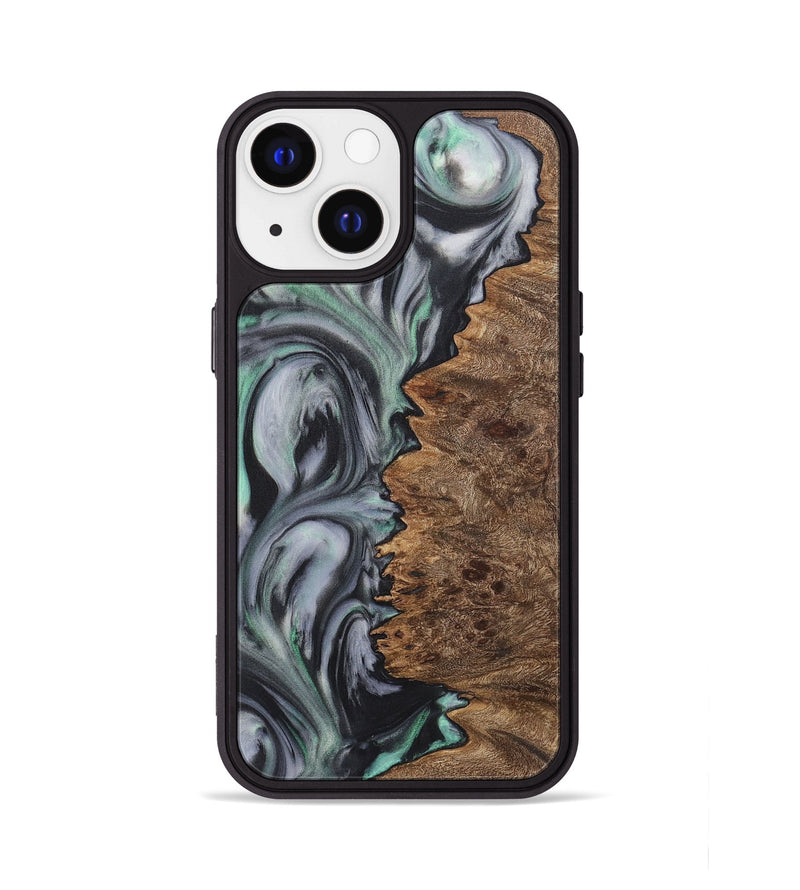 iPhone 13 Wood+Resin Phone Case - Raegan (Green, 723154)