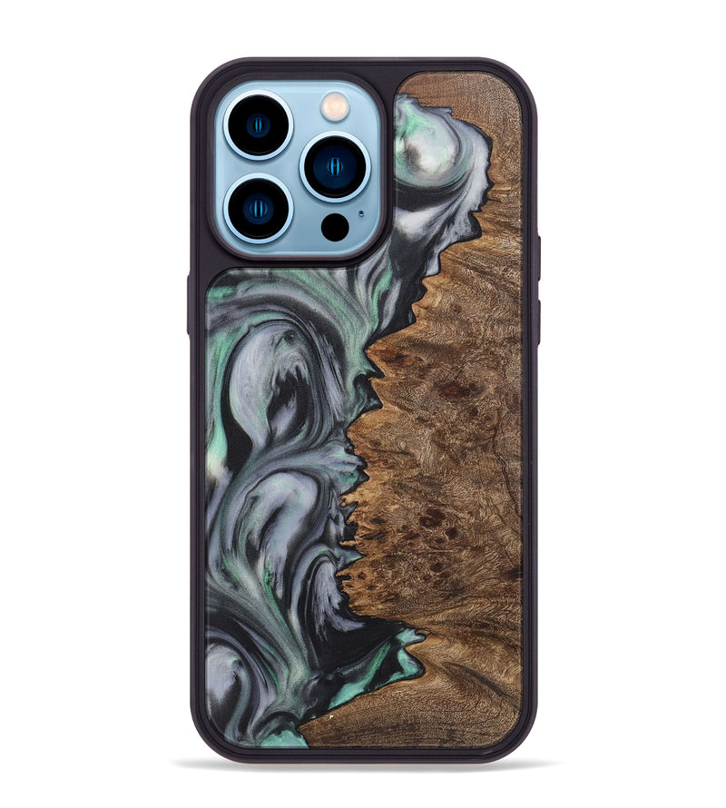 iPhone 14 Pro Max Wood+Resin Phone Case - Raegan (Green, 723154)