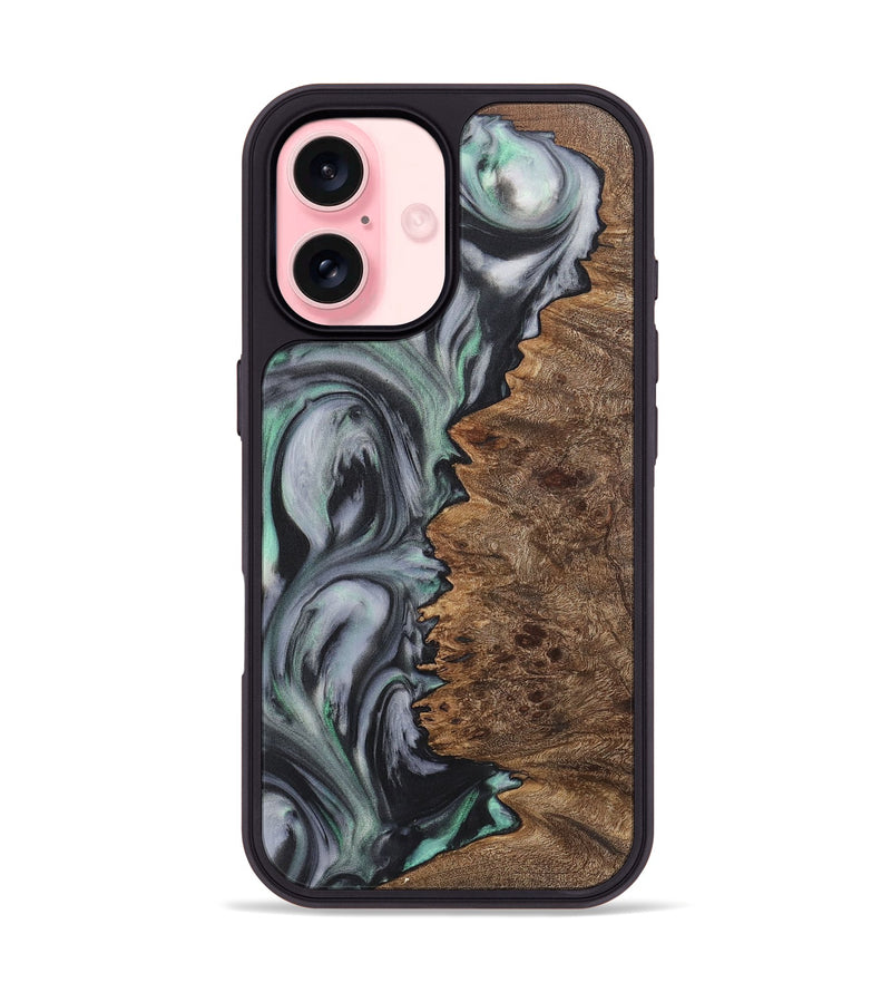 iPhone 16 Wood+Resin Phone Case - Raegan (Green, 723154)