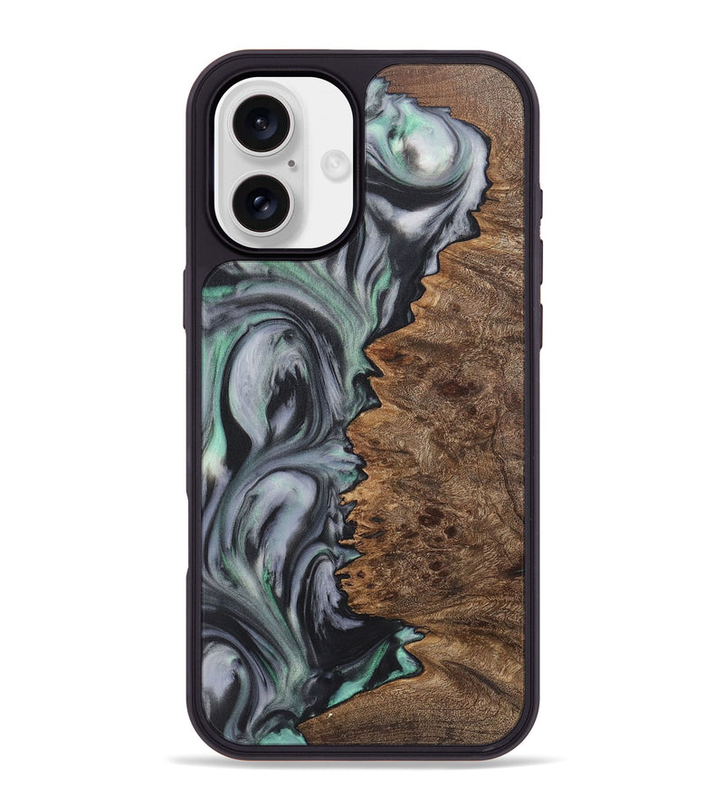 iPhone 16 Plus Wood+Resin Phone Case - Raegan (Green, 723154)