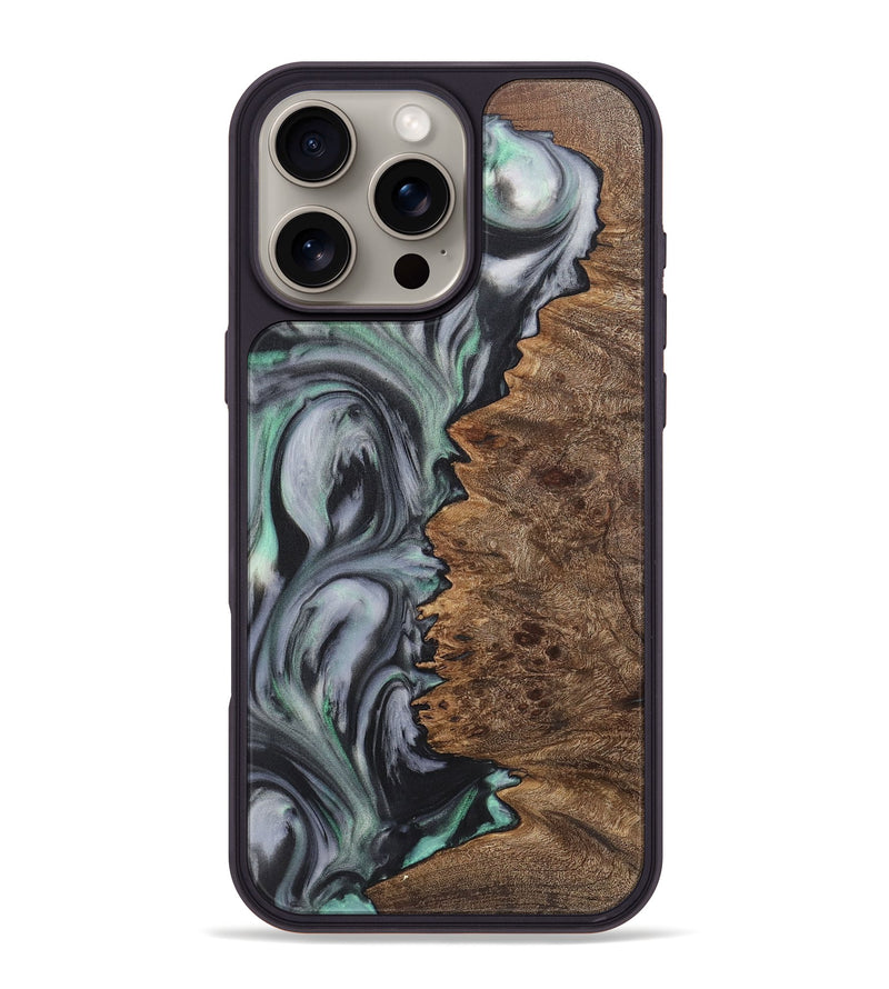 iPhone 16 Pro Max Wood+Resin Phone Case - Raegan (Green, 723154)