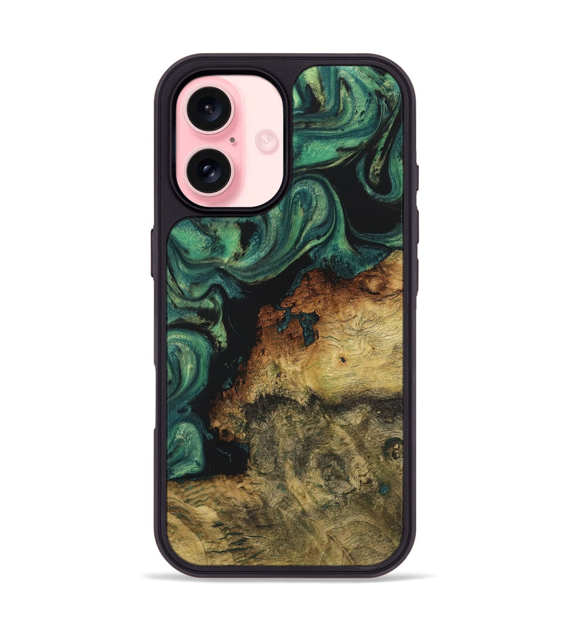 iPhone 16 Wood+Resin Phone Case - Sheila (Green, 723155)