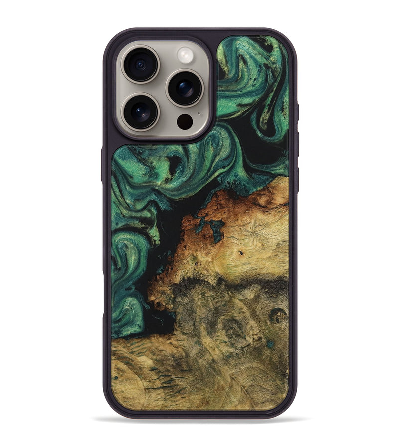 iPhone 16 Pro Max Wood+Resin Phone Case - Sheila (Green, 723155)