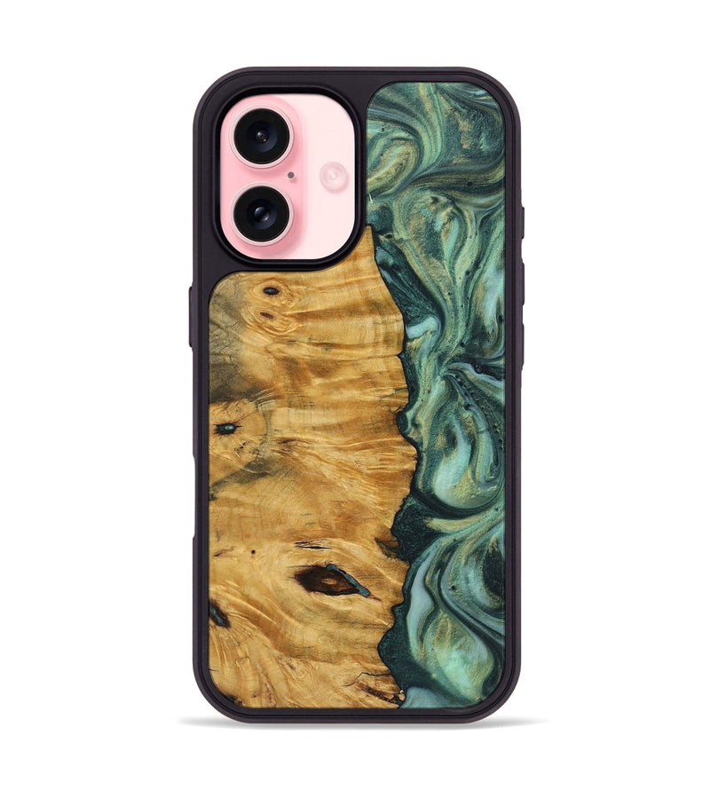 iPhone 16 Wood+Resin Phone Case - Virgil (Green, 723156)