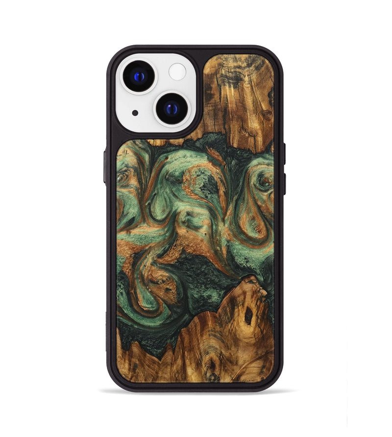 iPhone 13 Wood+Resin Phone Case - Makenna (Green, 723157)