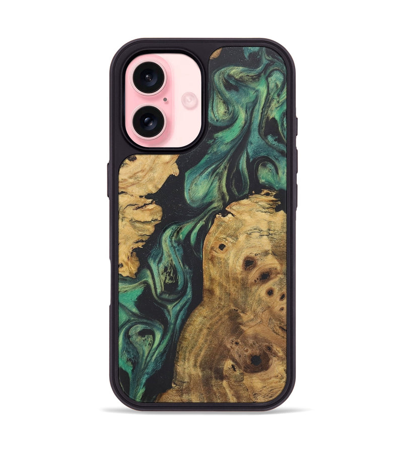 iPhone 16 Wood+Resin Phone Case - Payton (Green, 723158)