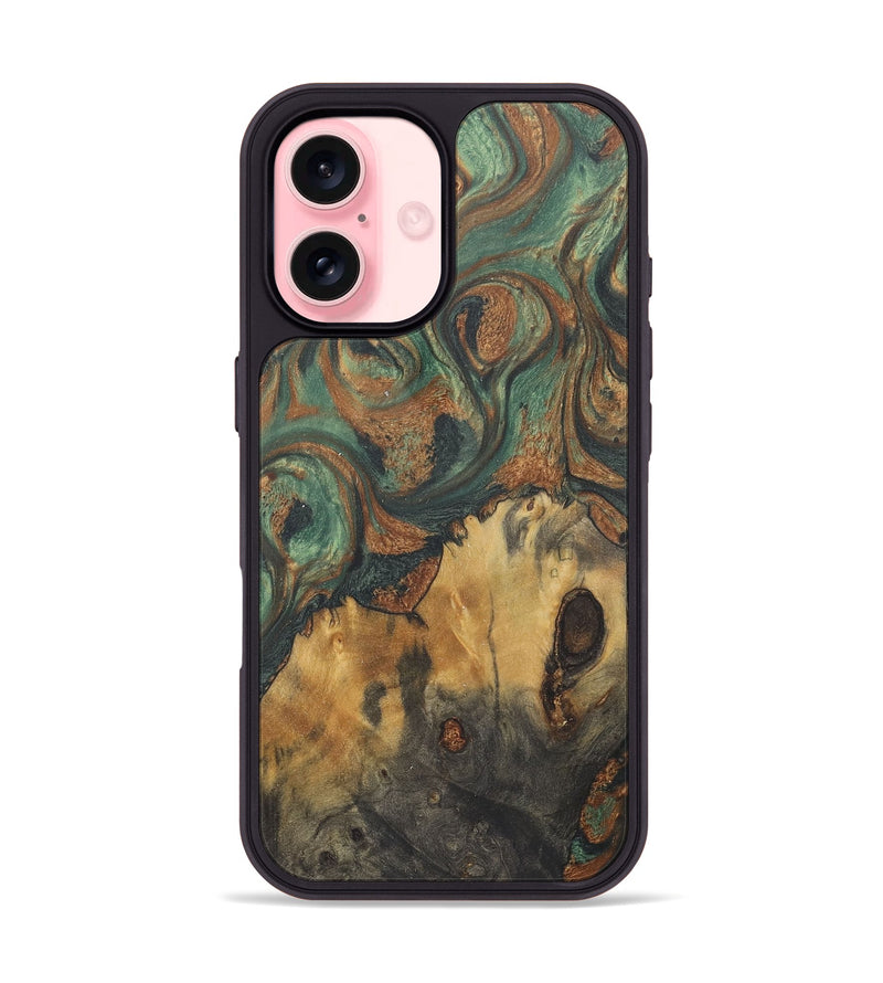 iPhone 16 Wood+Resin Phone Case - Carole (Green, 723159)