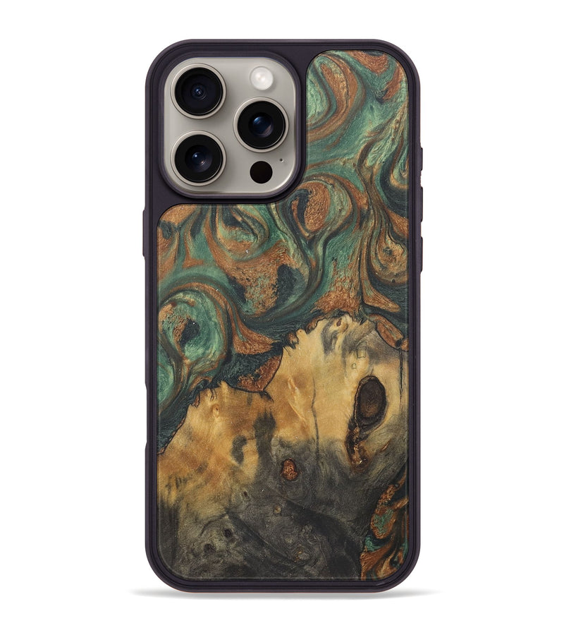 iPhone 16 Pro Max Wood+Resin Phone Case - Carole (Green, 723159)