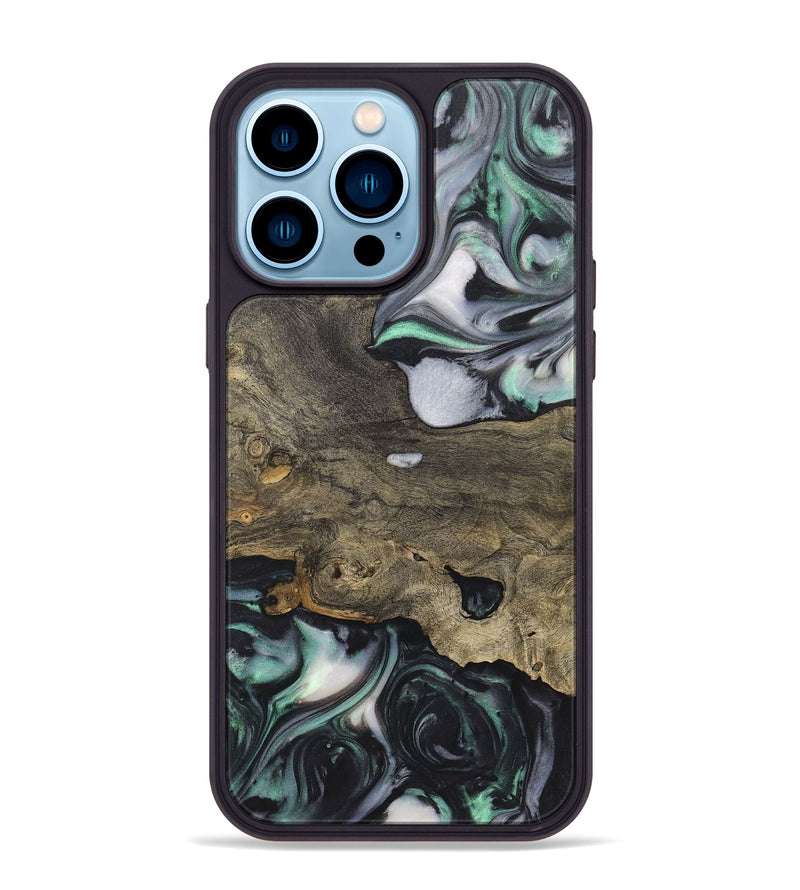 iPhone 14 Pro Max Wood+Resin Phone Case - Sheila (Green, 723163)