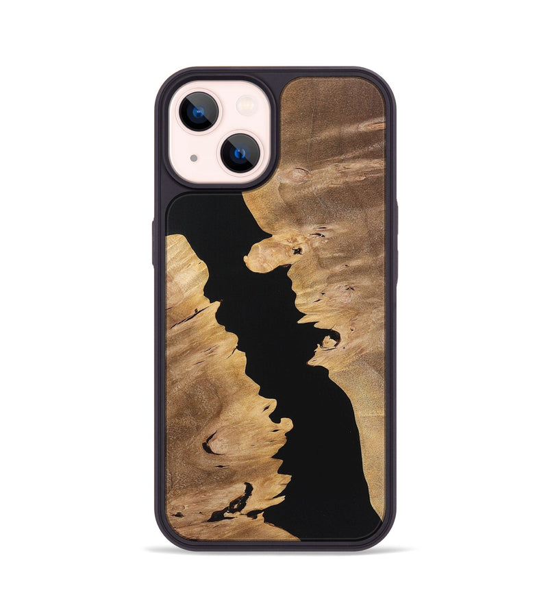 iPhone 14 Wood+Resin Phone Case - Doreen (Pure Black, 723178)