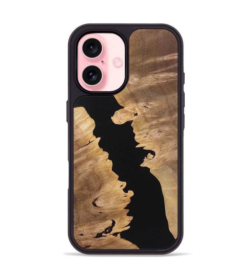 iPhone 16 Wood+Resin Phone Case - Doreen (Pure Black, 723178)