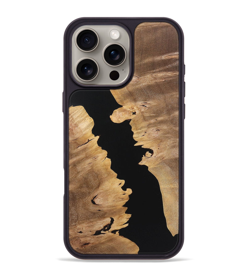 iPhone 16 Pro Max Wood+Resin Phone Case - Doreen (Pure Black, 723178)