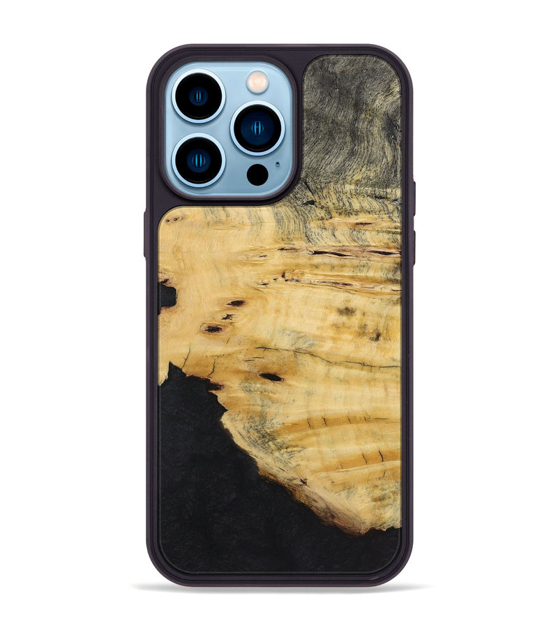 iPhone 14 Pro Max Wood+Resin Phone Case - Rosalie (Pure Black, 723179)