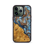 iPhone 13 Pro Wood+Resin Phone Case - Saul (Teal & Gold, 723209)