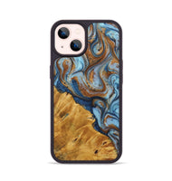 iPhone 14 Wood+Resin Phone Case - Saul (Teal & Gold, 723209)