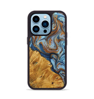 iPhone 14 Pro Wood+Resin Phone Case - Saul (Teal & Gold, 723209)