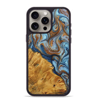 iPhone 15 Pro Max Wood+Resin Phone Case - Saul (Teal & Gold, 723209)