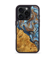 iPhone 16 Pro Wood+Resin Phone Case - Saul (Teal & Gold, 723209)