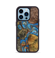 iPhone 14 Pro Wood+Resin Phone Case - Kane (Teal & Gold, 723210)