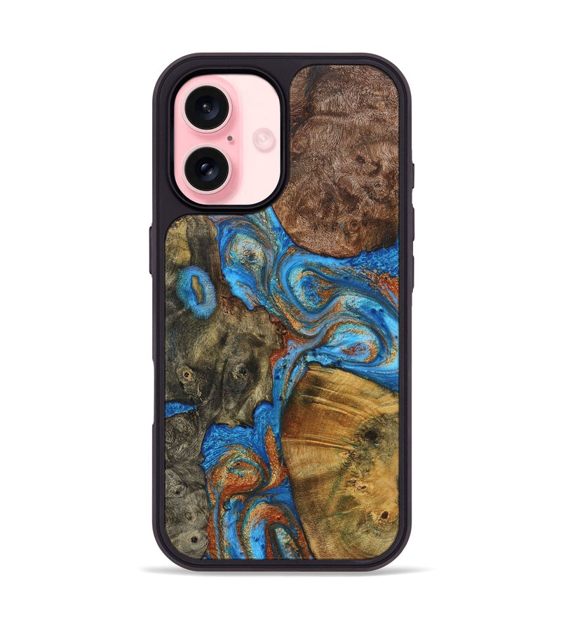 iPhone 16 Wood+Resin Phone Case - Kane (Teal & Gold, 723210)