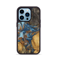 iPhone 14 Pro Wood+Resin Phone Case - Milani (Teal & Gold, 723211)