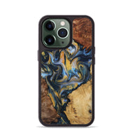 iPhone 13 Pro Wood+Resin Phone Case - Nicolette (Teal & Gold, 723213)