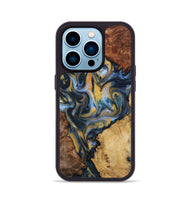 iPhone 14 Pro Wood+Resin Phone Case - Nicolette (Teal & Gold, 723213)