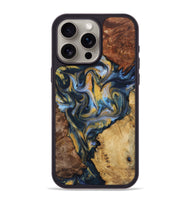 iPhone 15 Pro Max Wood+Resin Phone Case - Nicolette (Teal & Gold, 723213)