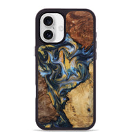 iPhone 16 Plus Wood+Resin Phone Case - Nicolette (Teal & Gold, 723213)