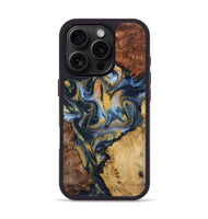 iPhone 16 Pro Wood+Resin Phone Case - Nicolette (Teal & Gold, 723213)