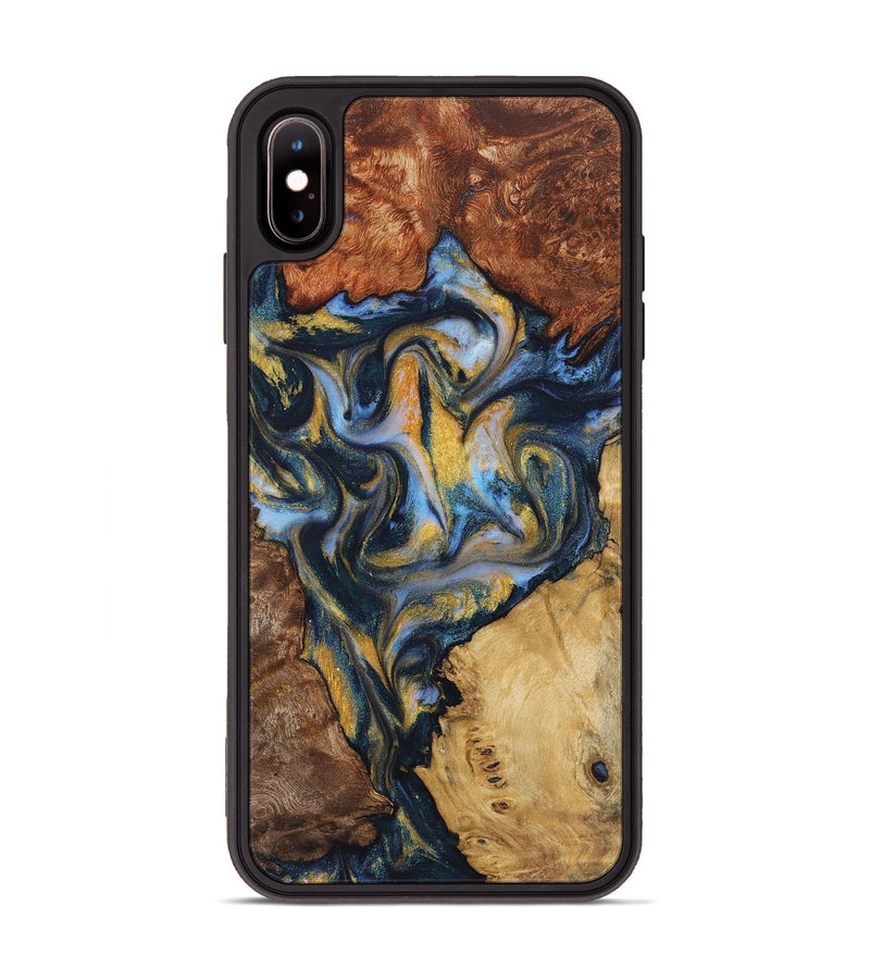 iPhone Xs Max Wood+Resin Phone Case - Nicolette (Teal & Gold, 723213)