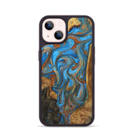 iPhone 14 Wood+Resin Phone Case - Marely (Teal & Gold, 723214)