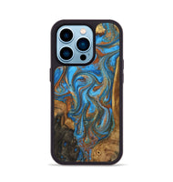 iPhone 14 Pro Wood+Resin Phone Case - Marely (Teal & Gold, 723214)