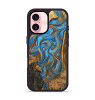 iPhone 16 Wood+Resin Phone Case - Marely (Teal & Gold, 723214)