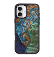 iPhone 16 Plus Wood+Resin Phone Case - Audrey (Teal & Gold, 723215)