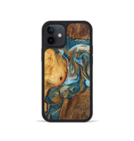 iPhone 12 mini Wood+Resin Phone Case - Jessie (Teal & Gold, 723218)