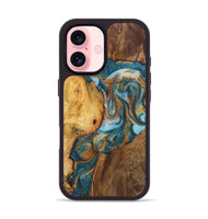 iPhone 16 Wood+Resin Phone Case - Jessie (Teal & Gold, 723218)