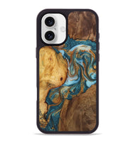 iPhone 16 Plus Wood+Resin Phone Case - Jessie (Teal & Gold, 723218)