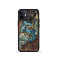 iPhone 12 mini Wood+Resin Phone Case - Gideon (Teal & Gold, 723219)