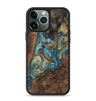 iPhone 13 Pro Max Wood+Resin Phone Case - Gideon (Teal & Gold, 723219)