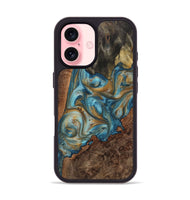 iPhone 16 Wood+Resin Phone Case - Gideon (Teal & Gold, 723219)