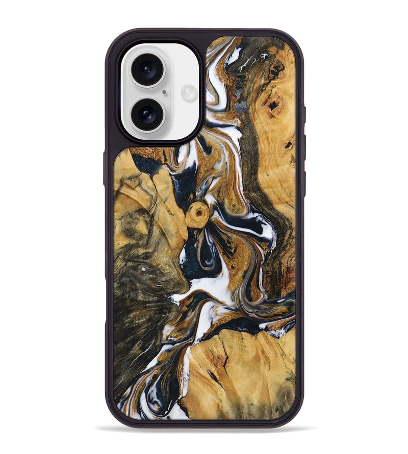 iPhone 16 Plus Wood+Resin Phone Case - Alexia (Teal & Gold, 723220)