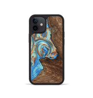 iPhone 12 mini Wood+Resin Phone Case - Traci (Teal & Gold, 723223)