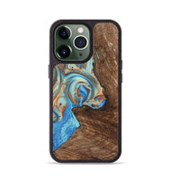 iPhone 13 Pro Wood+Resin Phone Case - Traci (Teal & Gold, 723223)