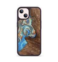 iPhone 14 Wood+Resin Phone Case - Traci (Teal & Gold, 723223)