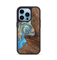 iPhone 14 Pro Wood+Resin Phone Case - Traci (Teal & Gold, 723223)