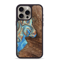 iPhone 15 Pro Max Wood+Resin Phone Case - Traci (Teal & Gold, 723223)