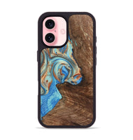 iPhone 16 Wood+Resin Phone Case - Traci (Teal & Gold, 723223)