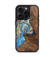 iPhone 16 Pro Wood+Resin Phone Case - Traci (Teal & Gold, 723223)